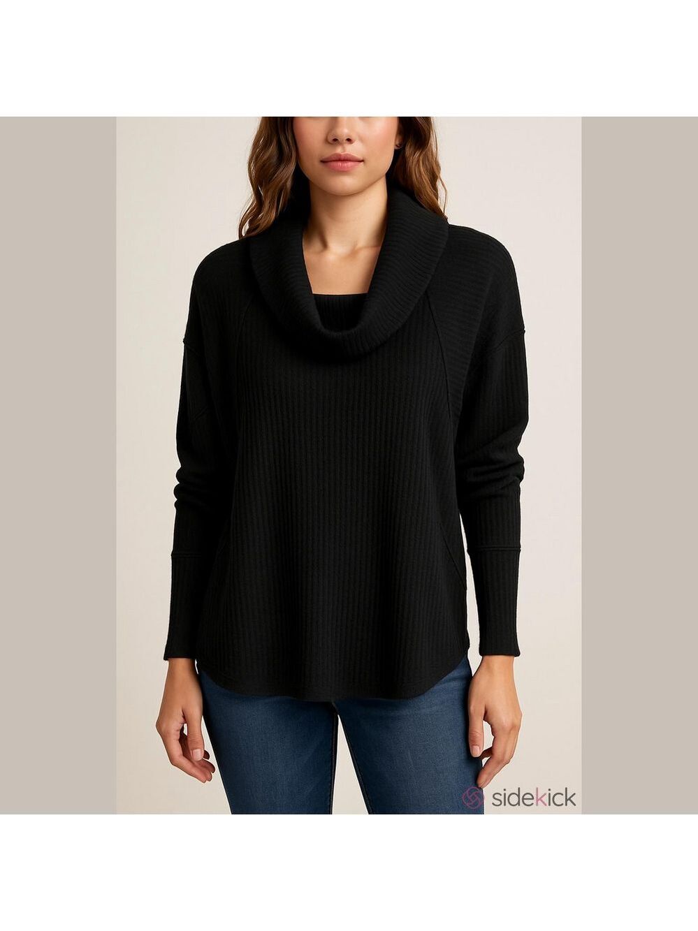 Black Ribbed Cowl Neck Sweater